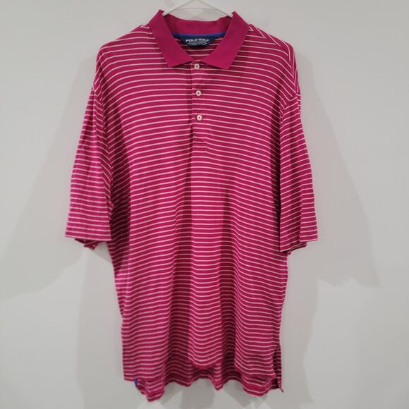 Vintage Polo Golf Ralph Lauren Shirt Size Large Striped Pink White Preppy Pima - Picture 1 of 6